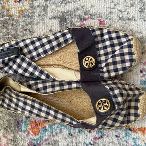 Tory Burch Checkered Espadrilles with Gold Accents